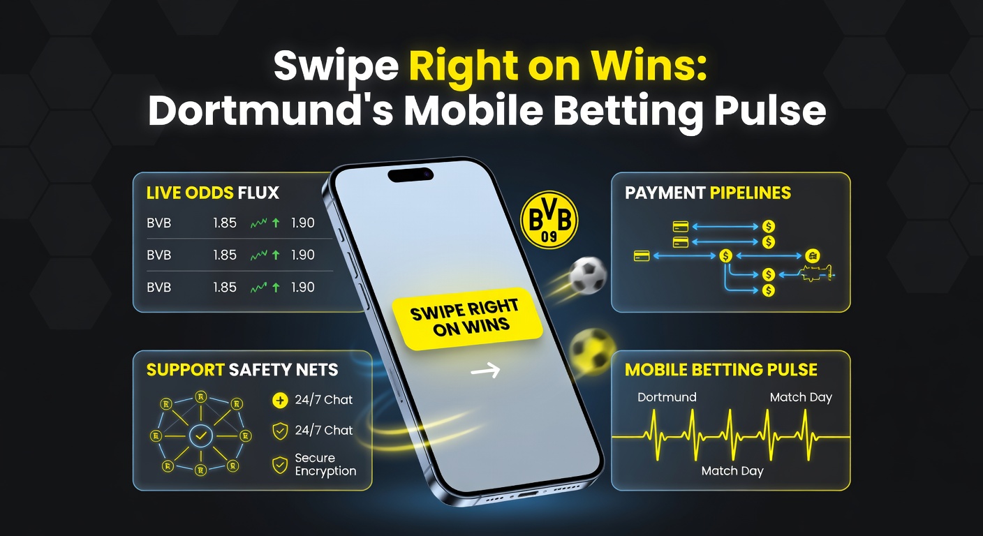 Smartphone mit Borussia Dortmund Wetten-App im Stadion, Live-Quoten und Swipe-Gesten sichtbar